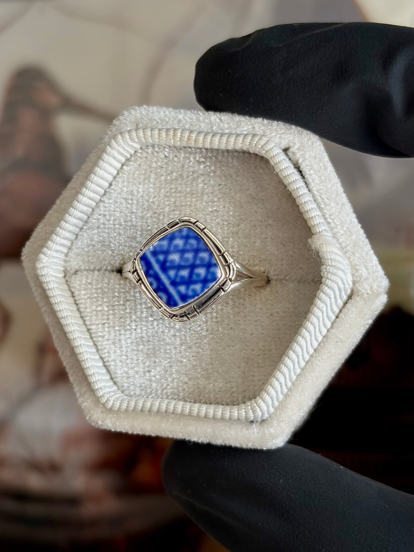 Blue Pottery Ring - Size 8