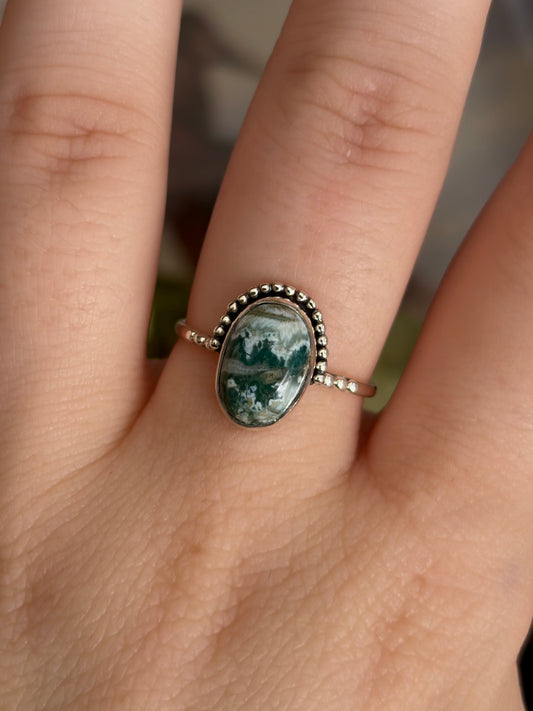 Green Seam Agate Ring - Size 8
