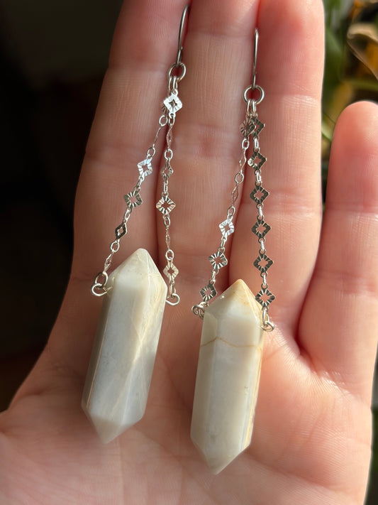 White Moonstone Suspension Earrings
