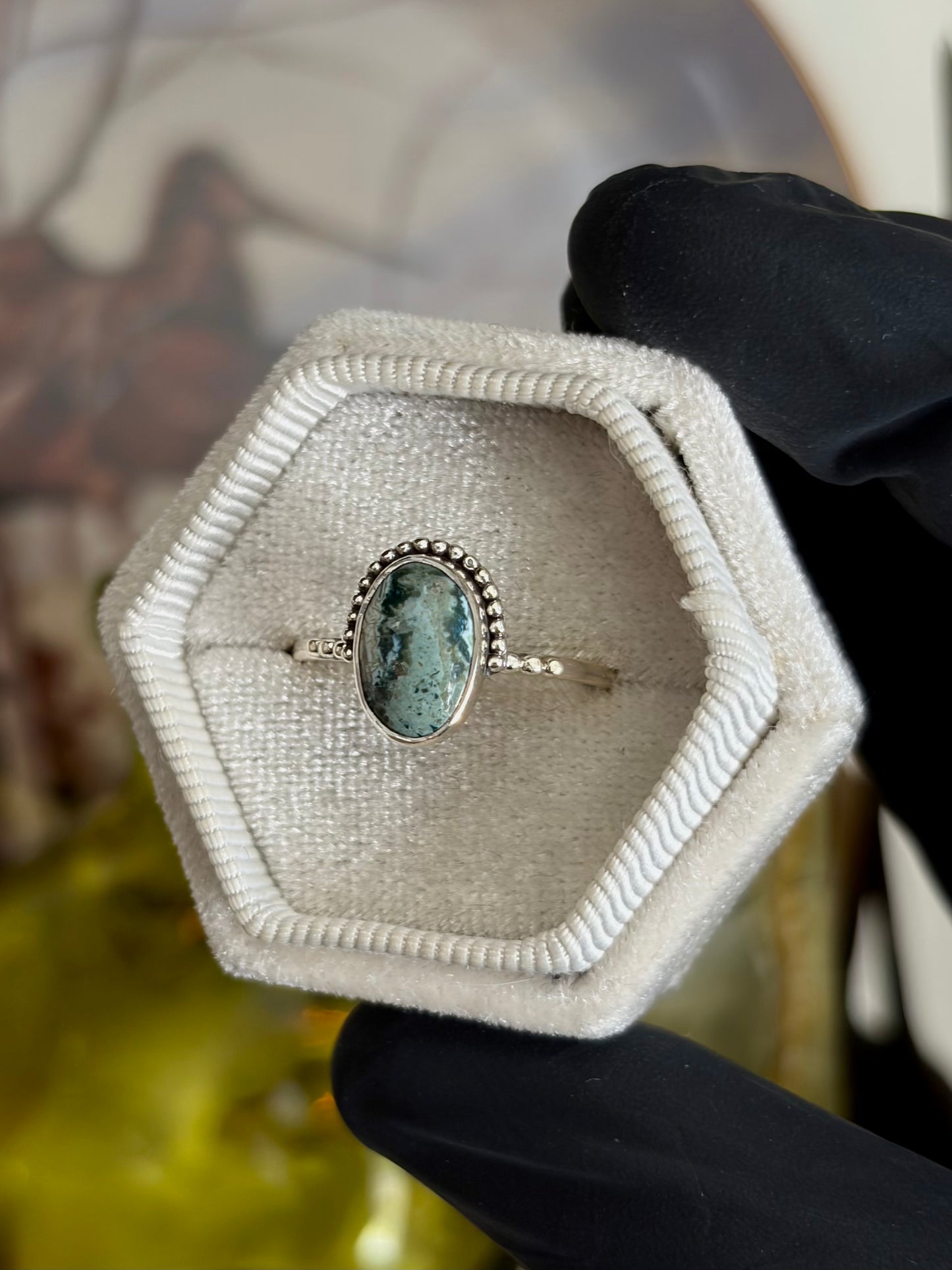 Green Seam Agate Ring - Size 10