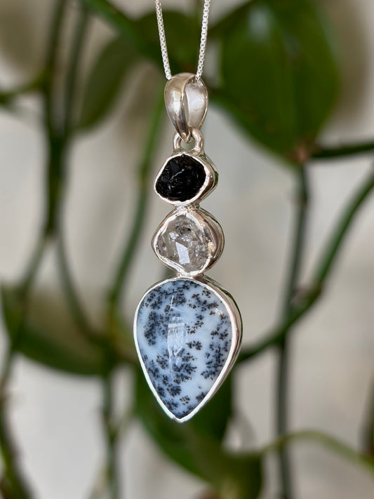Dendritic Agate & Herkimer Diamond Necklace