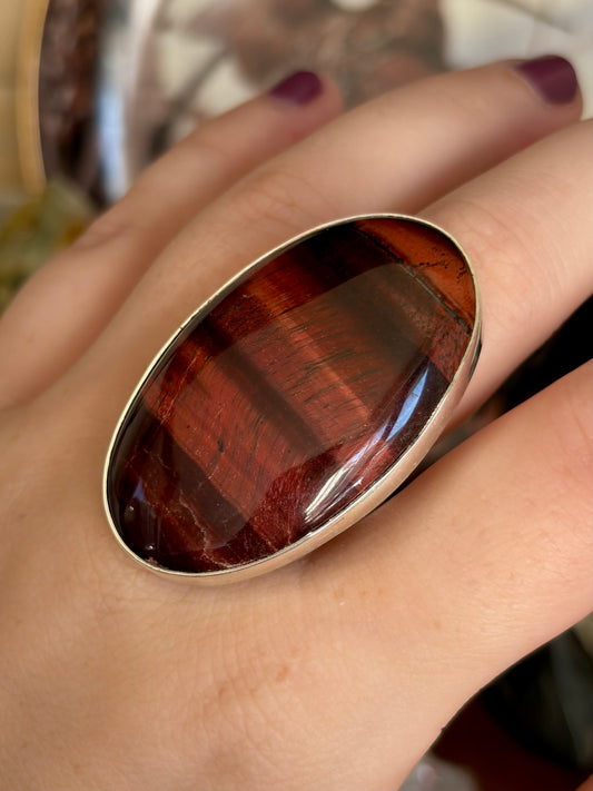Red Tigers Eye Ring - Adjustable