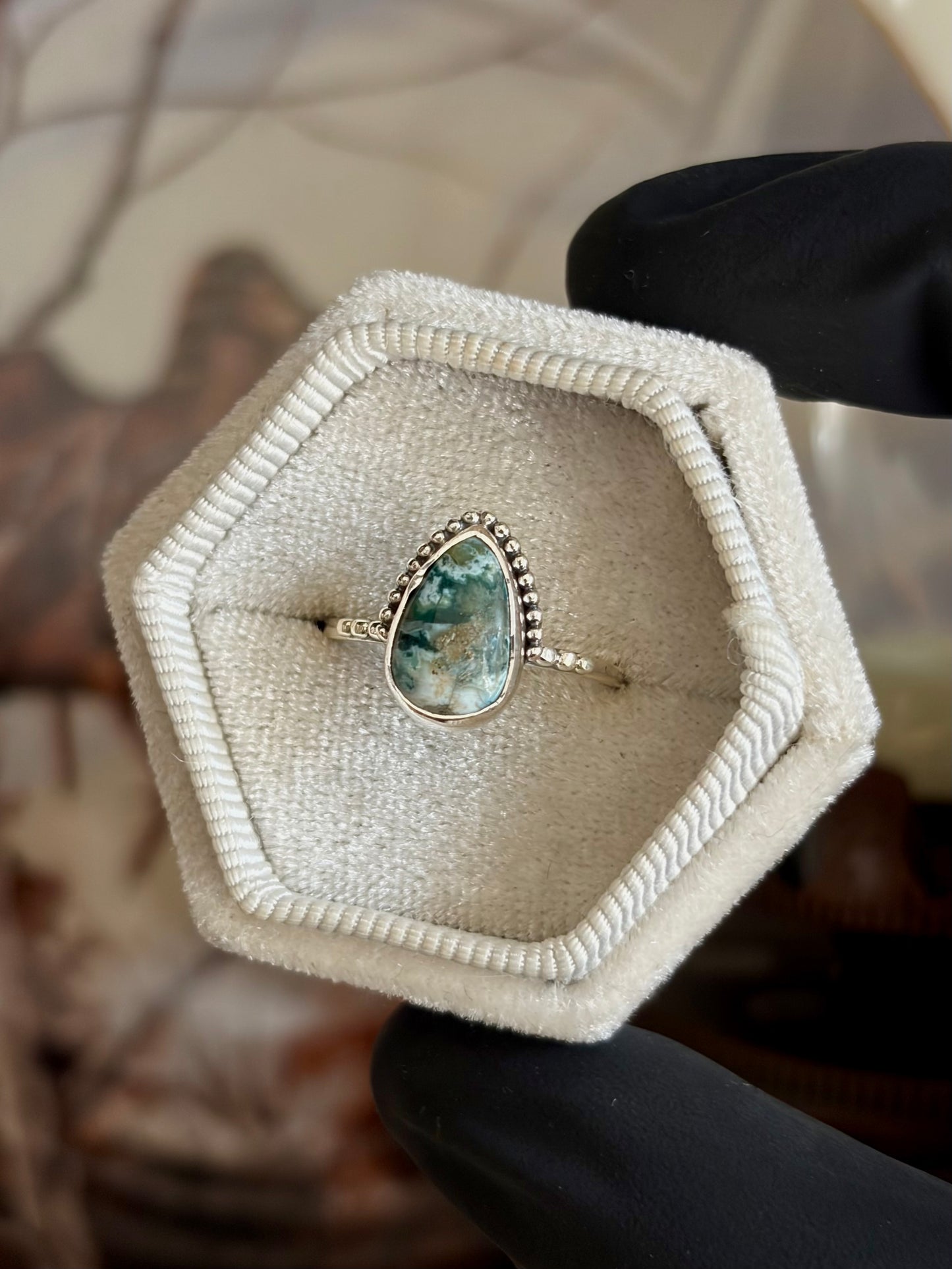 Green Seam Agate Ring - Size 8