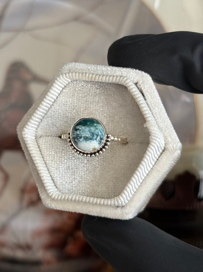 Green Seam Agate Ring - Size 9