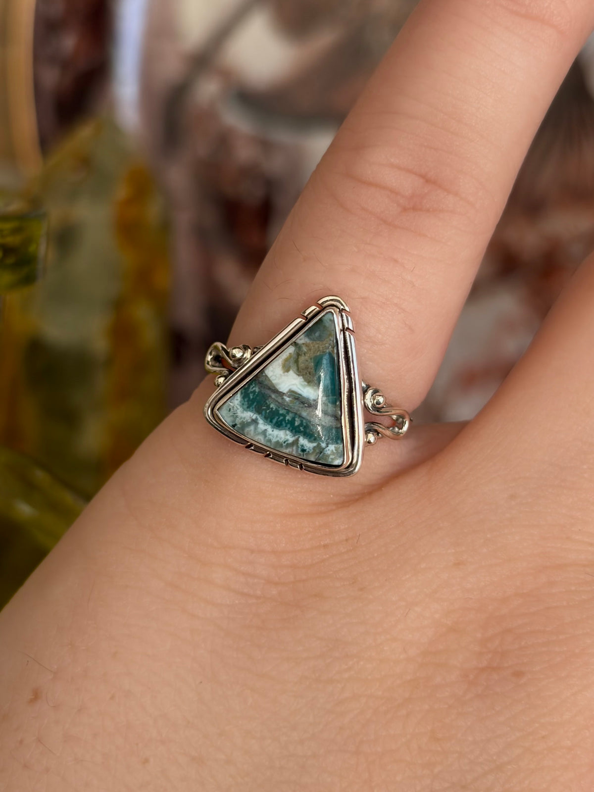 Green Seam Agate Ring - Size 6