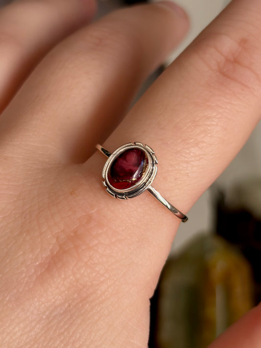 Red Dahlia Rose Turquoise Ring - Size 10