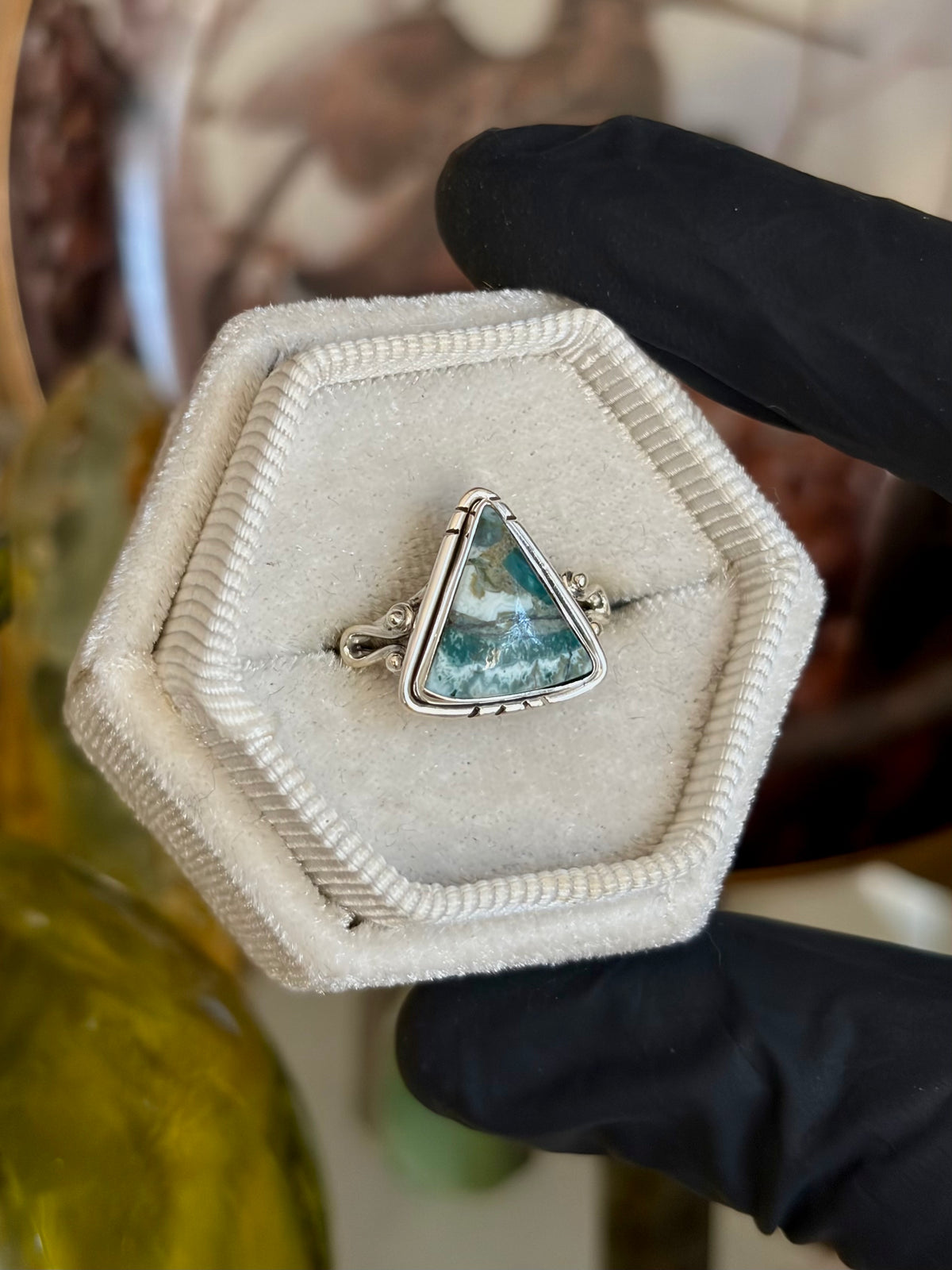 Green Seam Agate Ring - Size 6