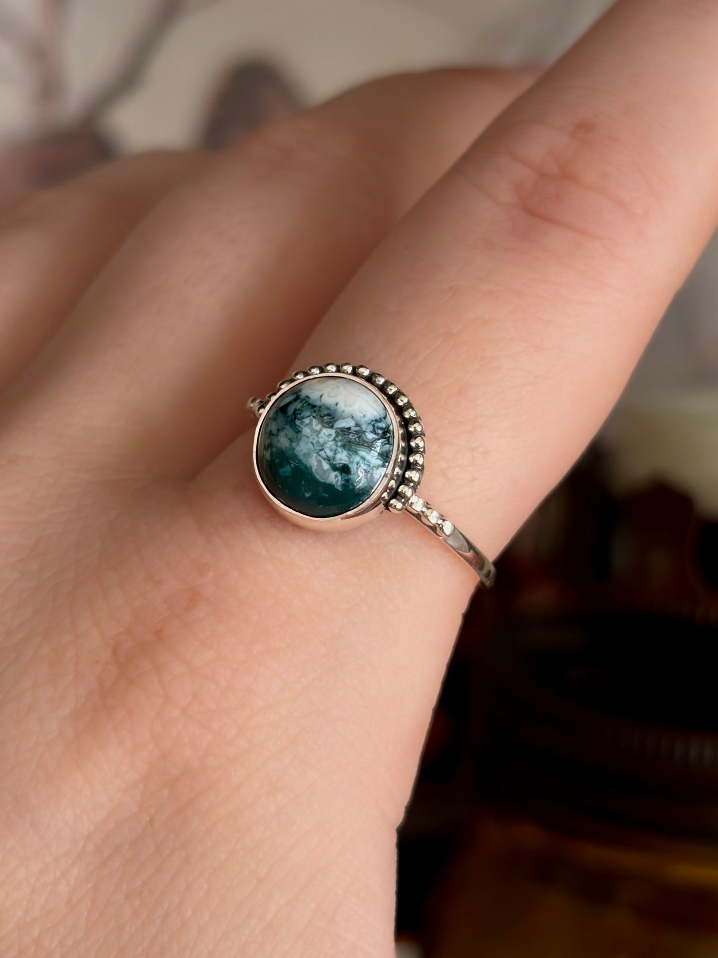 Green Seam Agate Ring - Size 9