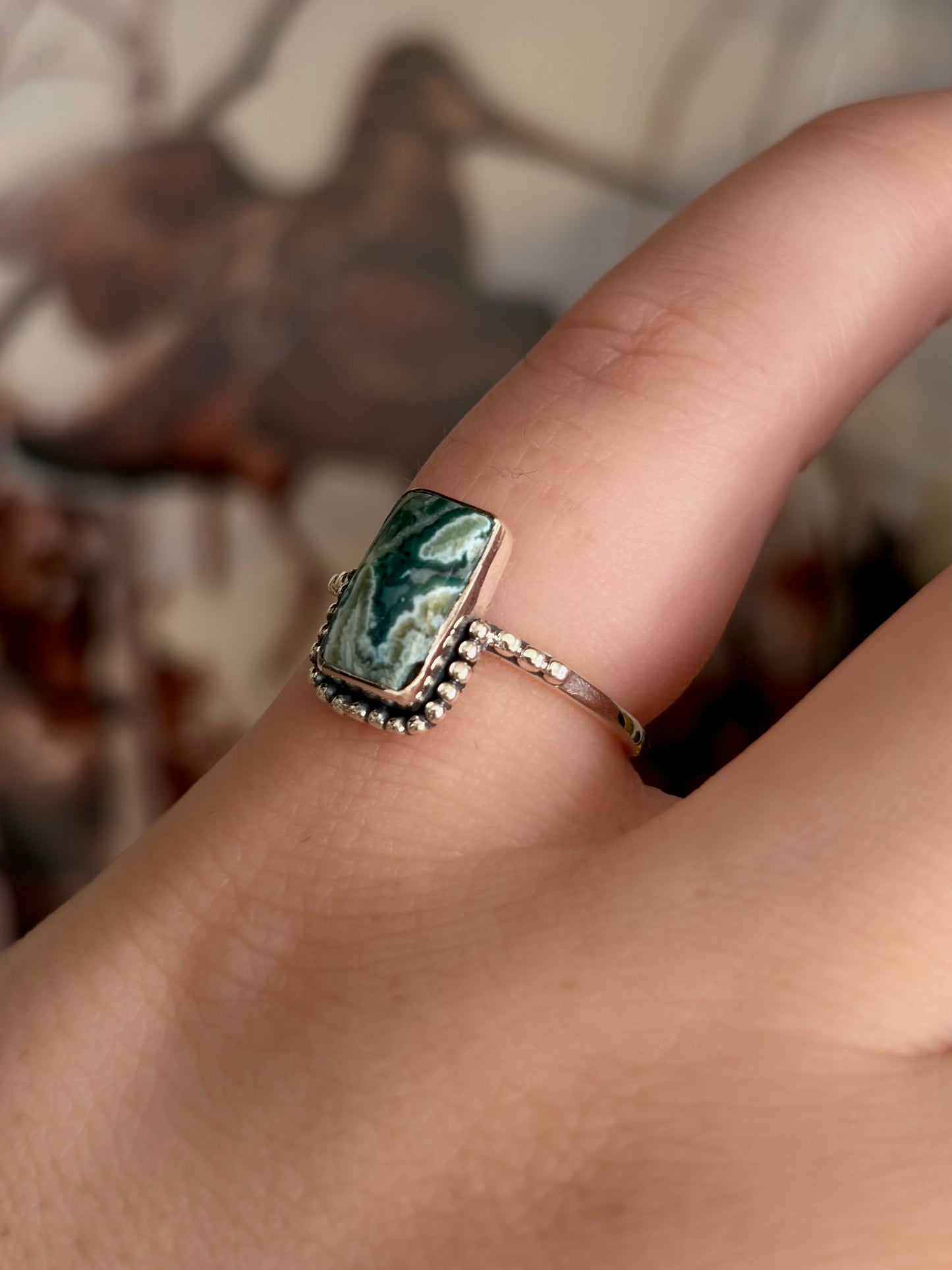Green Seam Agate Ring - Size 5