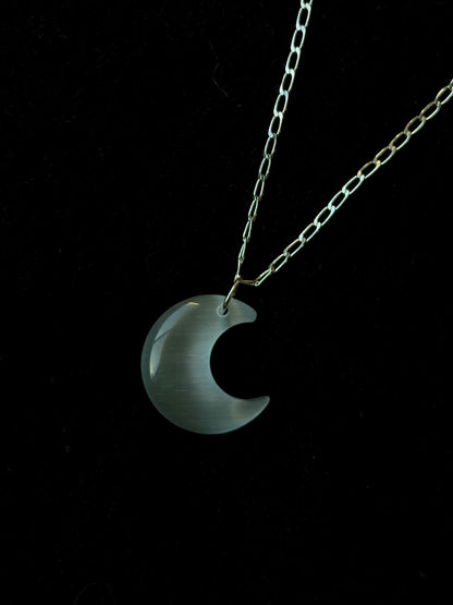 White Cats Eye Crescent Necklace