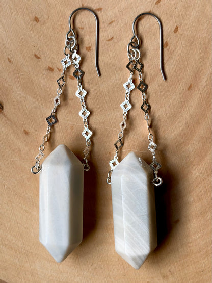 White Moonstone Suspension Earrings