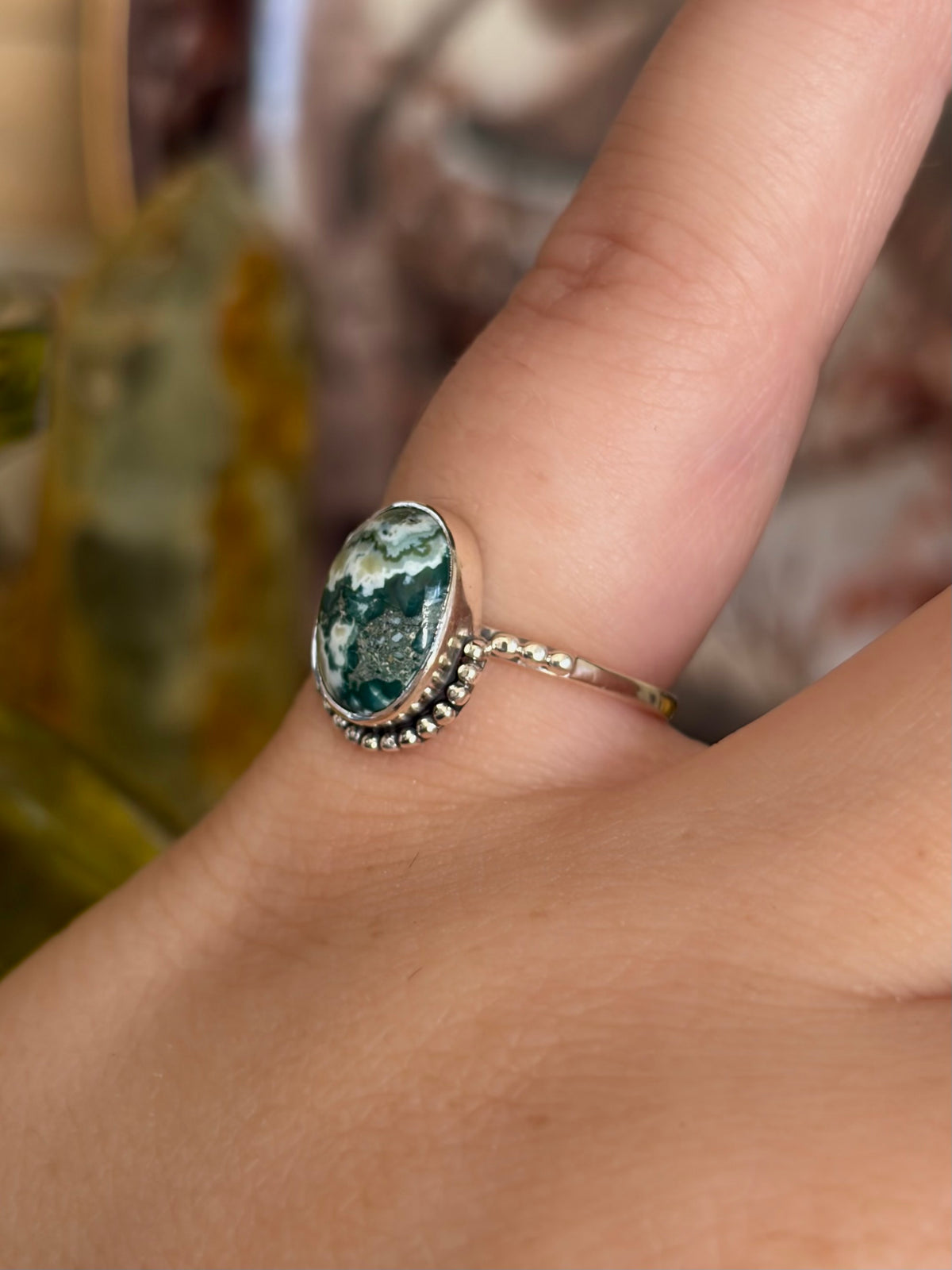 Green Seam Agate Ring - Size 5