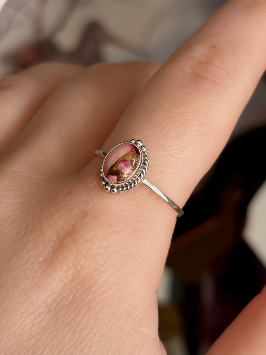 Red Dahlia Rose Turquoise Ring - Size 10