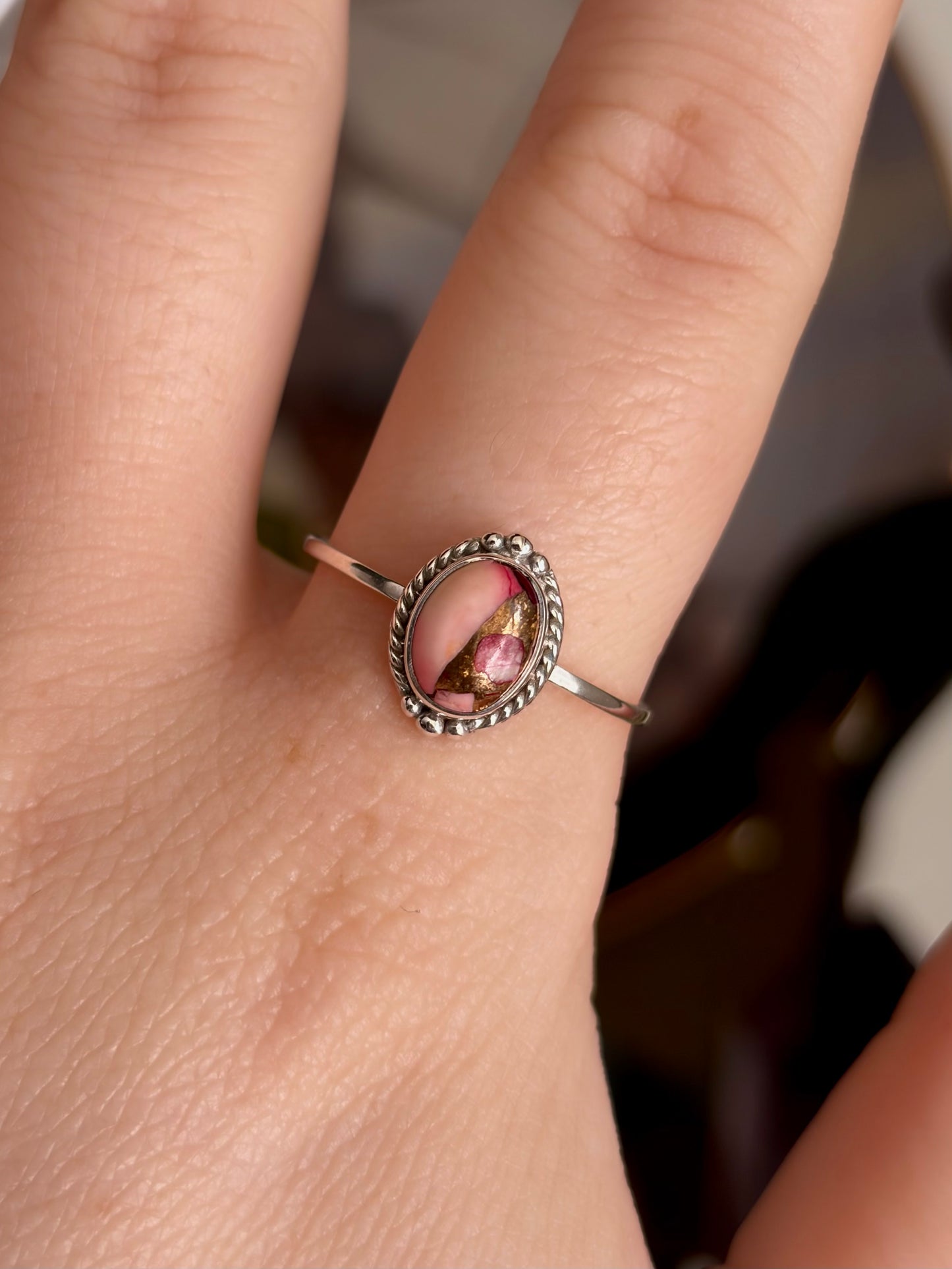 Red Dahlia Rose Turquoise Ring - Size 10