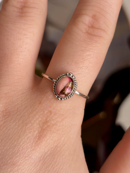 Red Dahlia Rose Turquoise Ring - Size 10