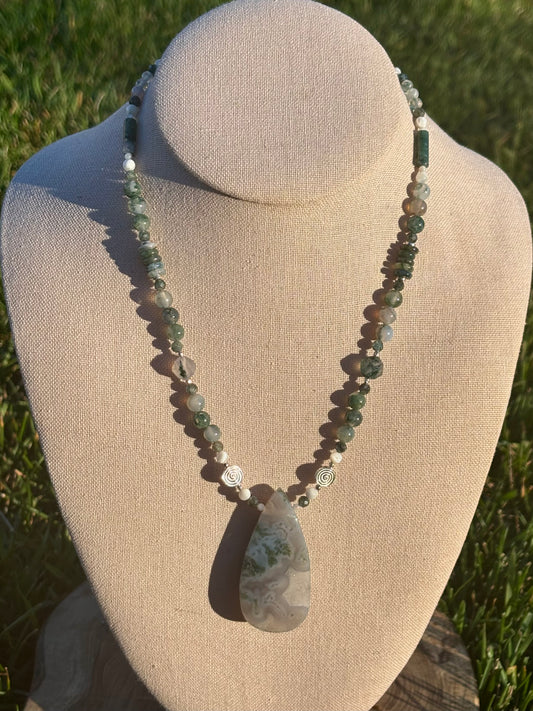 Moss Agate Statement Necklace