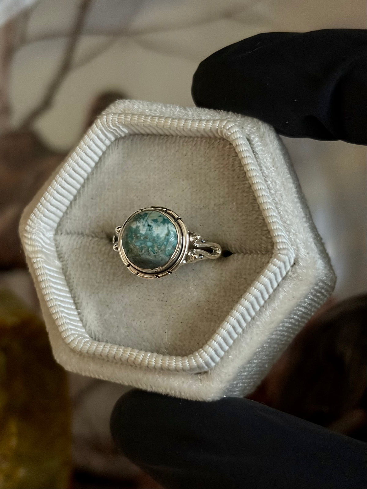 Green Seam Agate Ring - Size 5