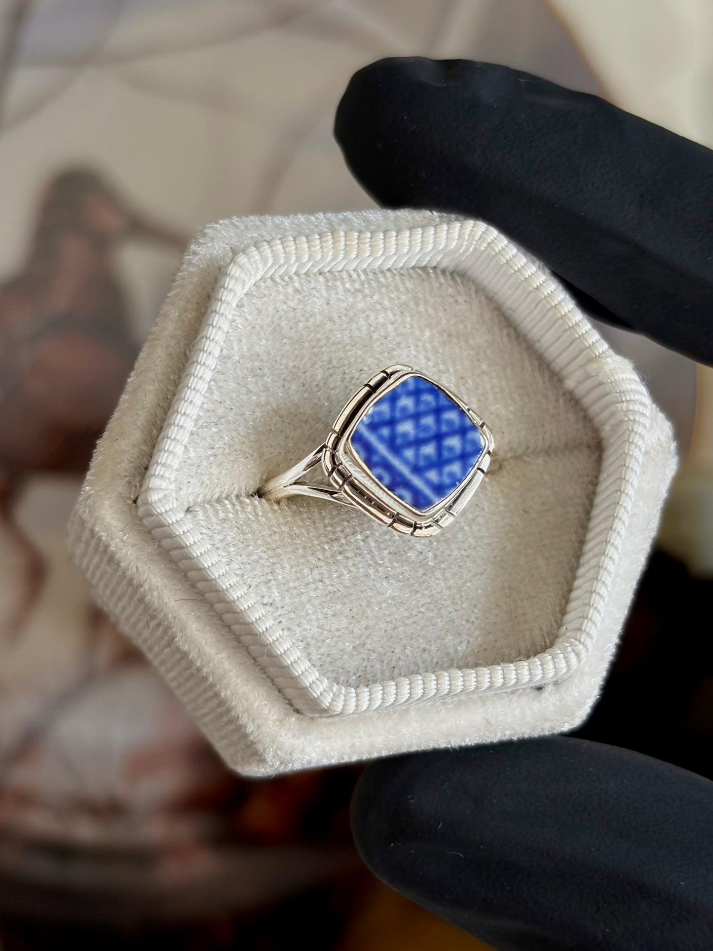 Blue Pottery Ring - Size 8
