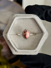 Red Dahlia Rose Turquoise Ring - Size 10