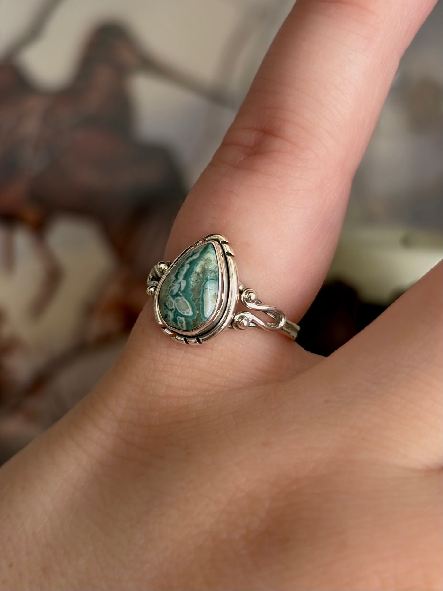 Green Seam Agate Ring - Size 5