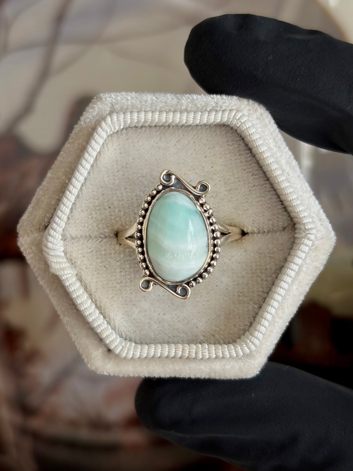 Blue Aragonite Ring - Size 8