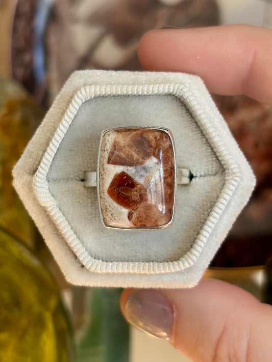 Garnet in Limestone Ring - Size 10