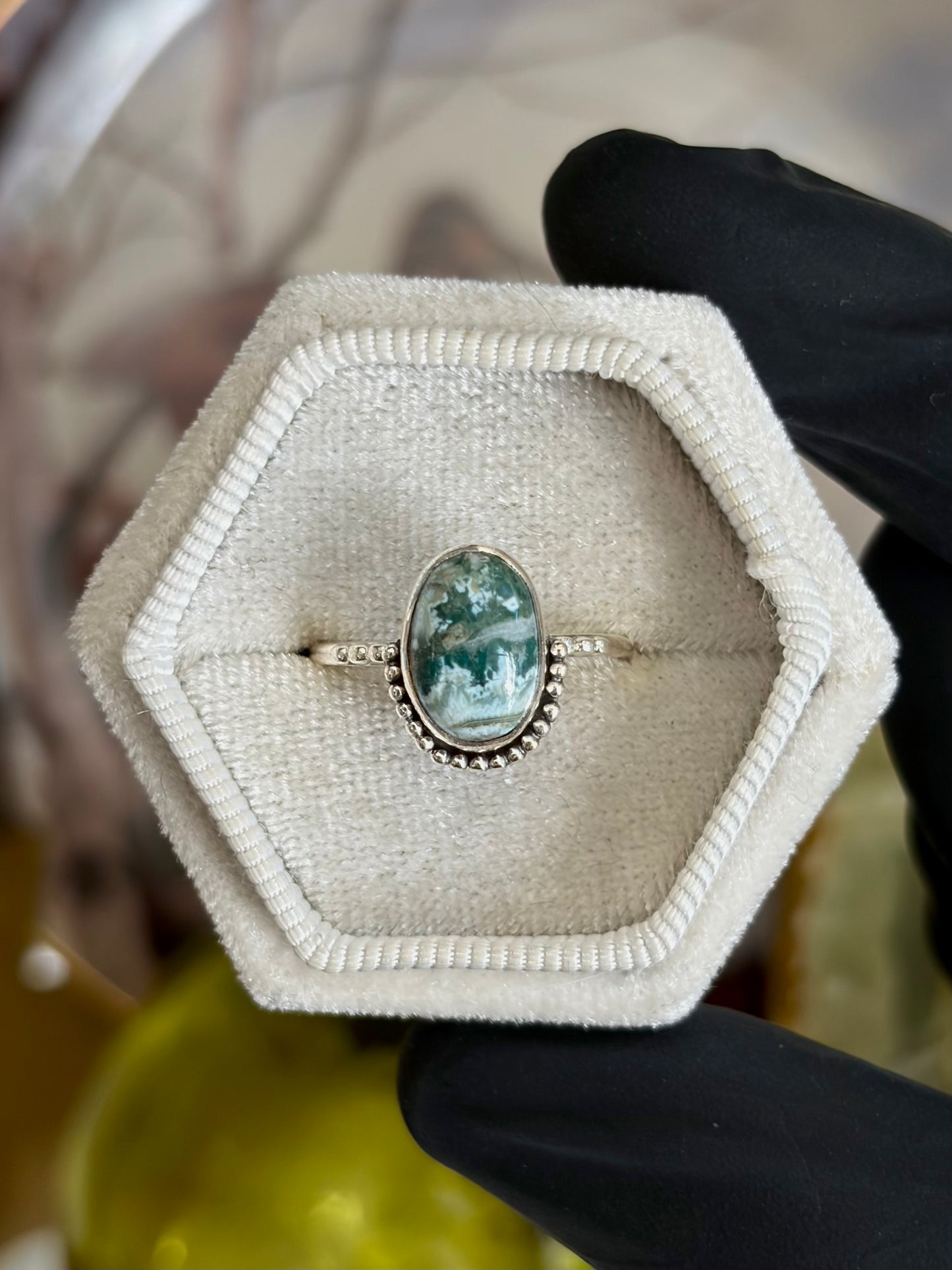 Green Seam Agate Ring - Size 8