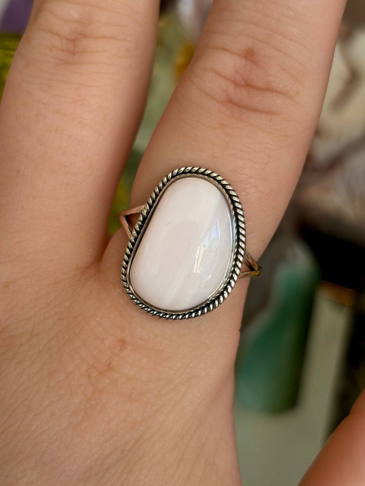 Pink Aragonite Ring - Size 8