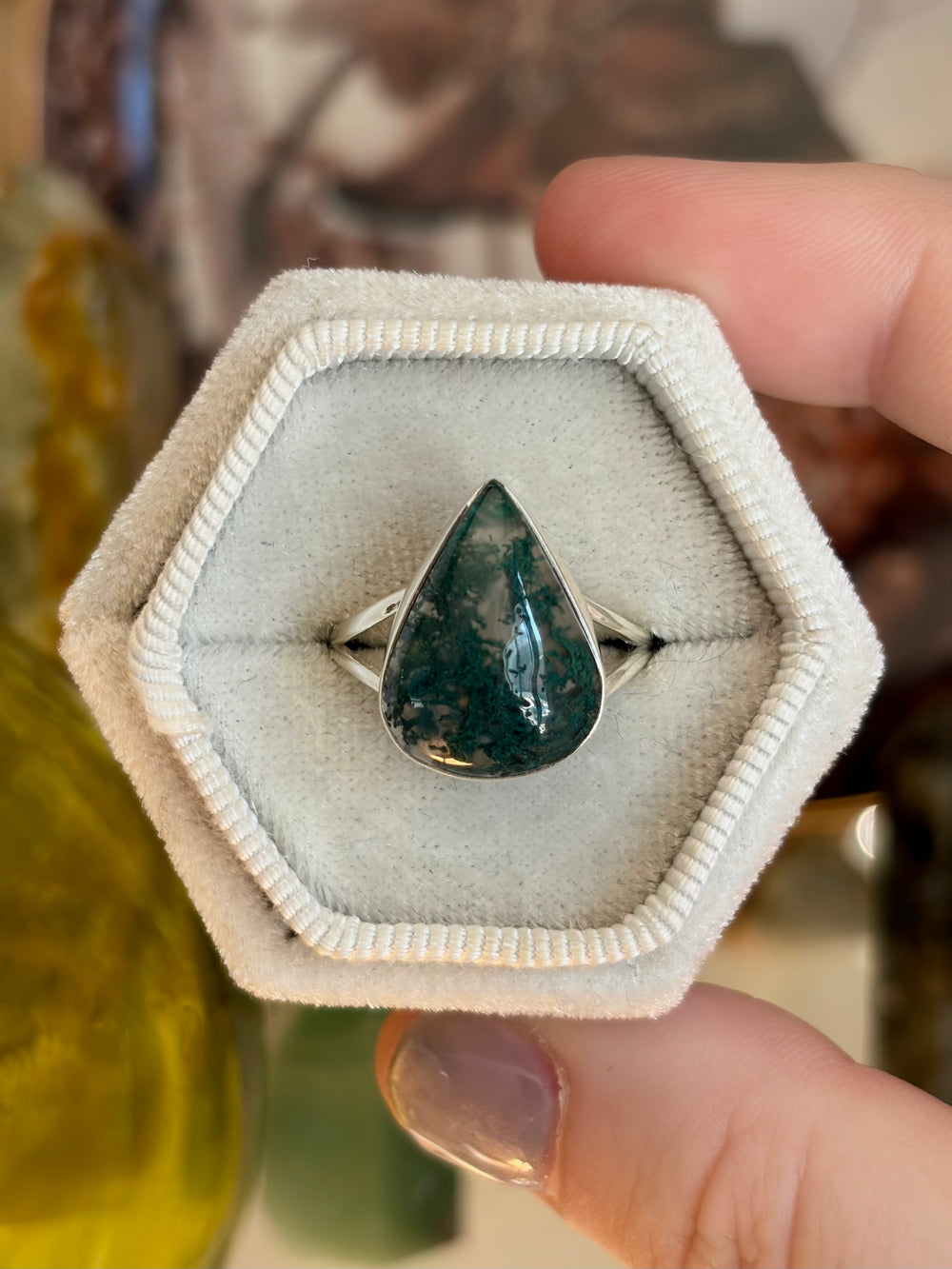 Moss Agate Ring - Size 8