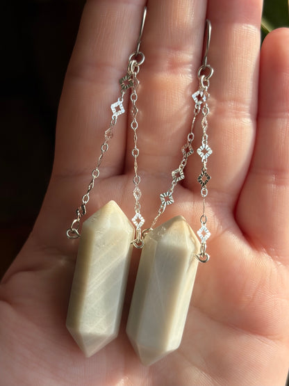 White Moonstone Suspension Earrings