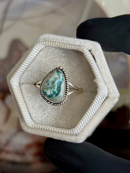 Green Seam Agate Ring - Size 10