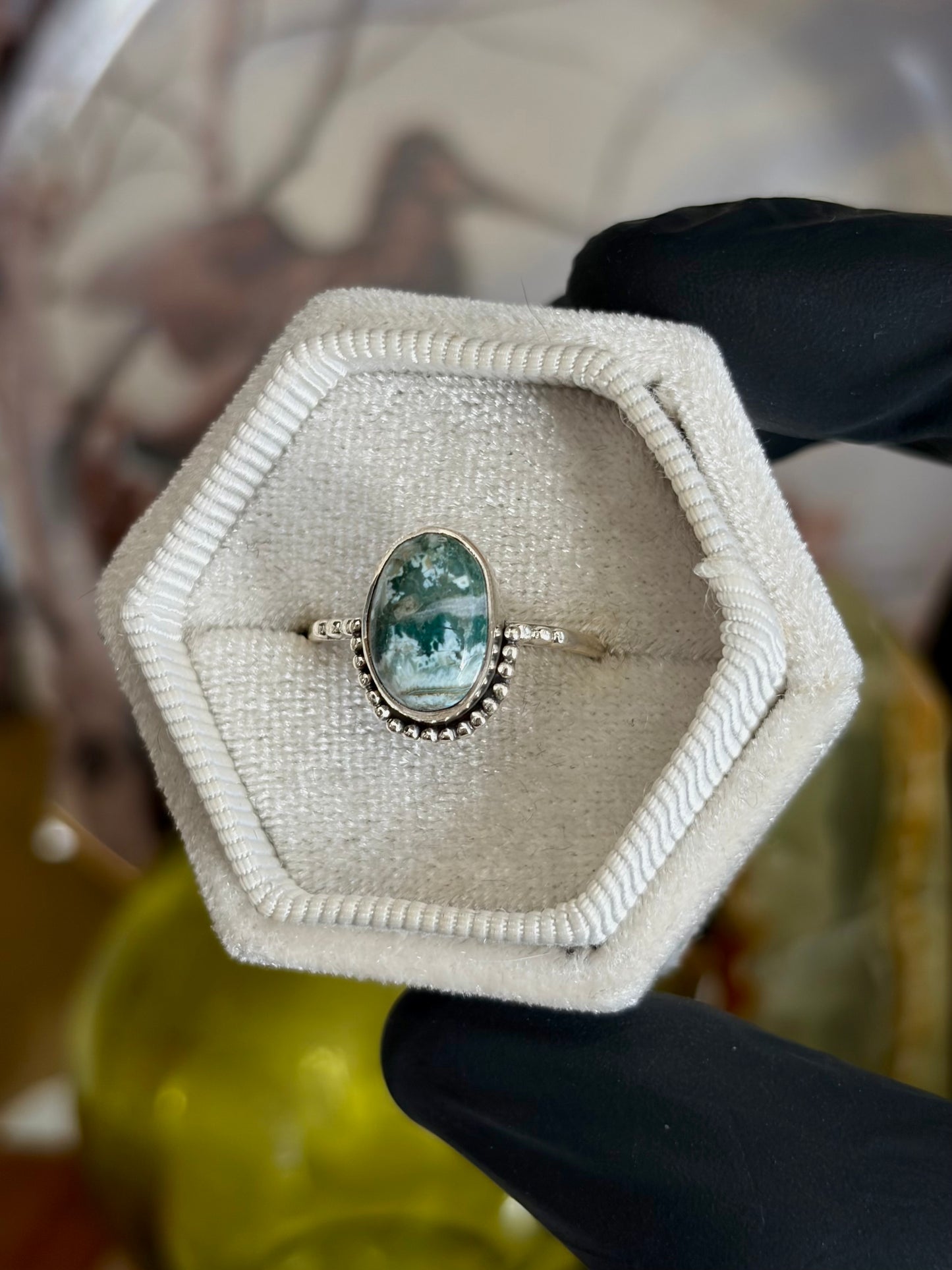 Green Seam Agate Ring - Size 8