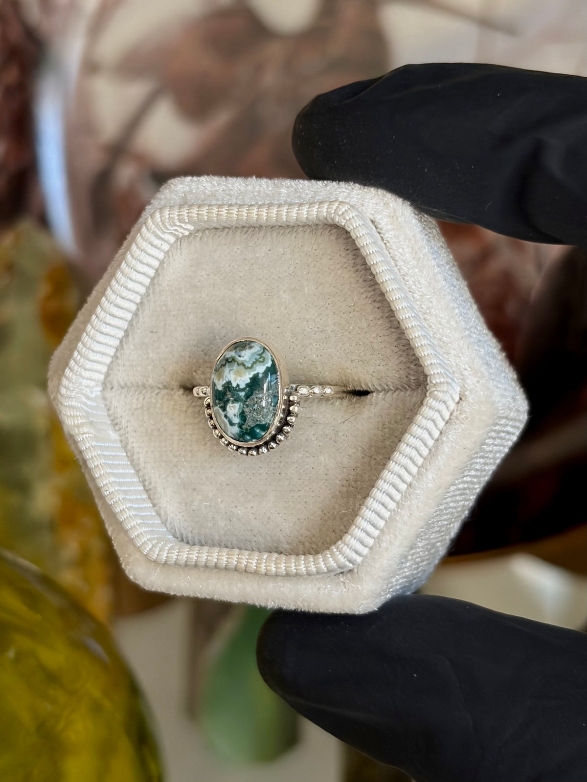 Green Seam Agate Ring - Size 5