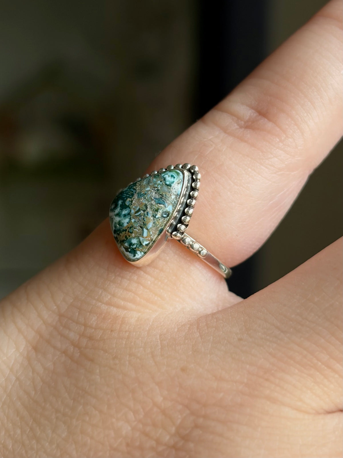 Green Seam Agate Ring - Size 5