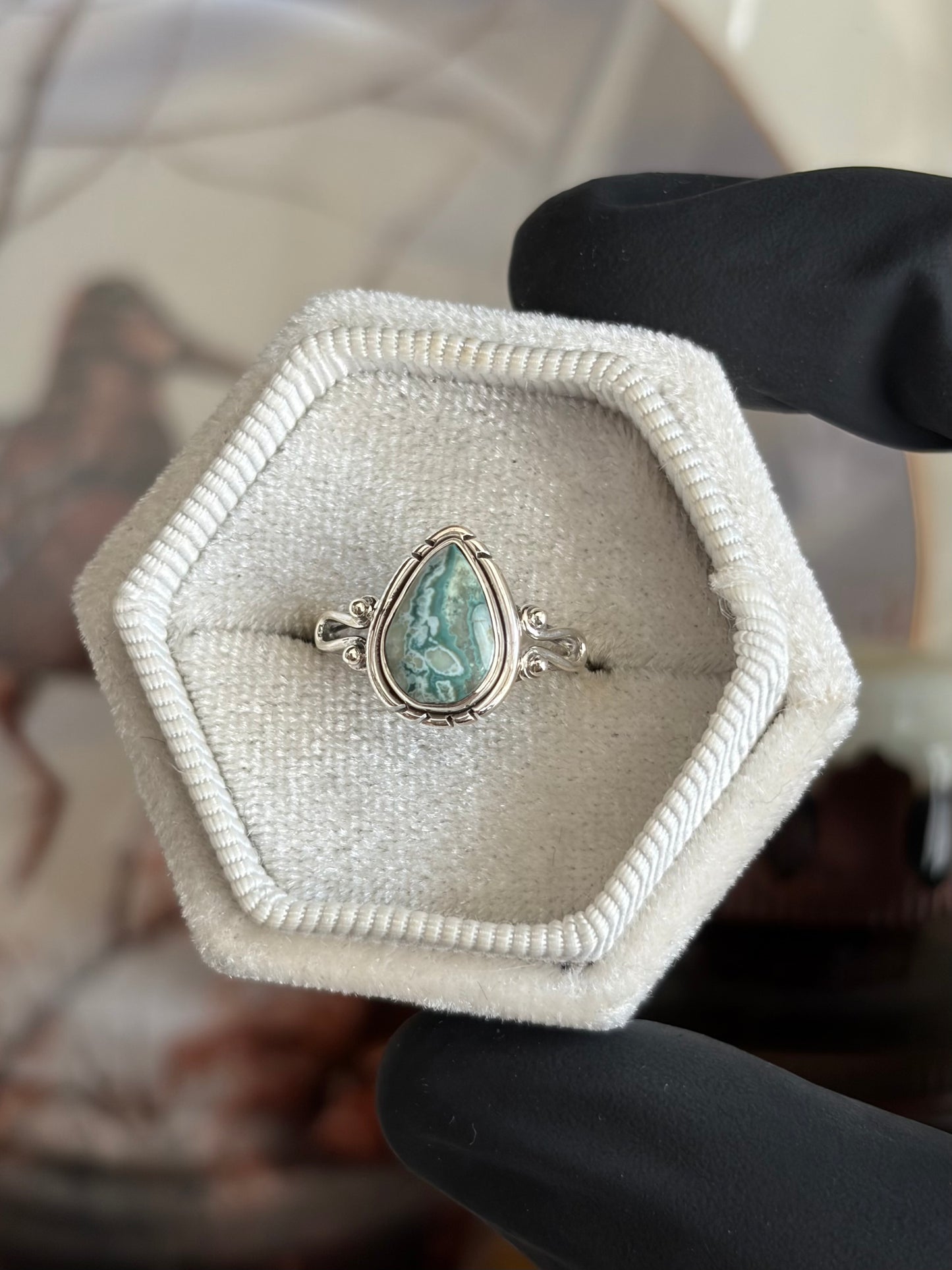 Green Seam Agate Ring - Size 5