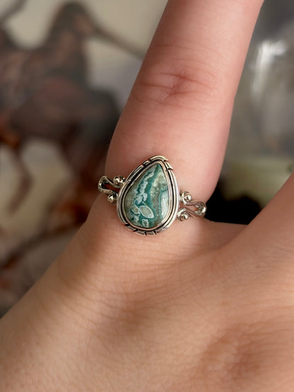 Green Seam Agate Ring - Size 5