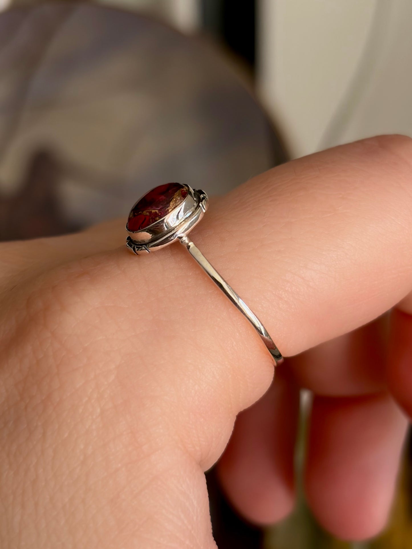 Red Dahlia Rose Turquoise Ring - Size 10