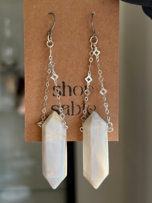 White Moonstone Suspension Earrings