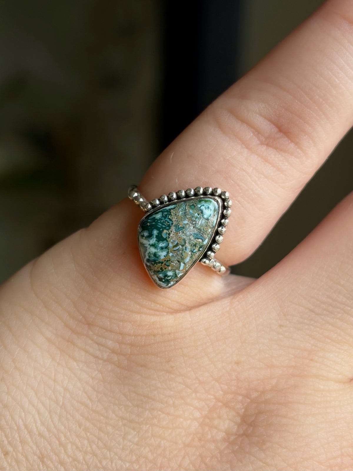 Green Seam Agate Ring - Size 5