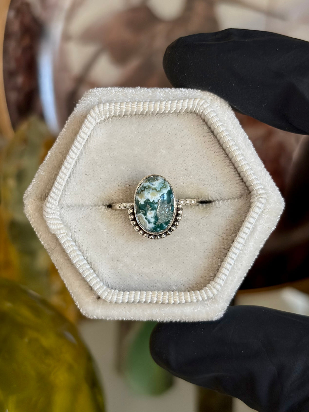 Green Seam Agate Ring - Size 5