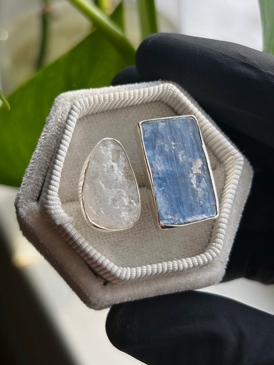 Kyanite & Moonstone Chunky Ring - Adjustable