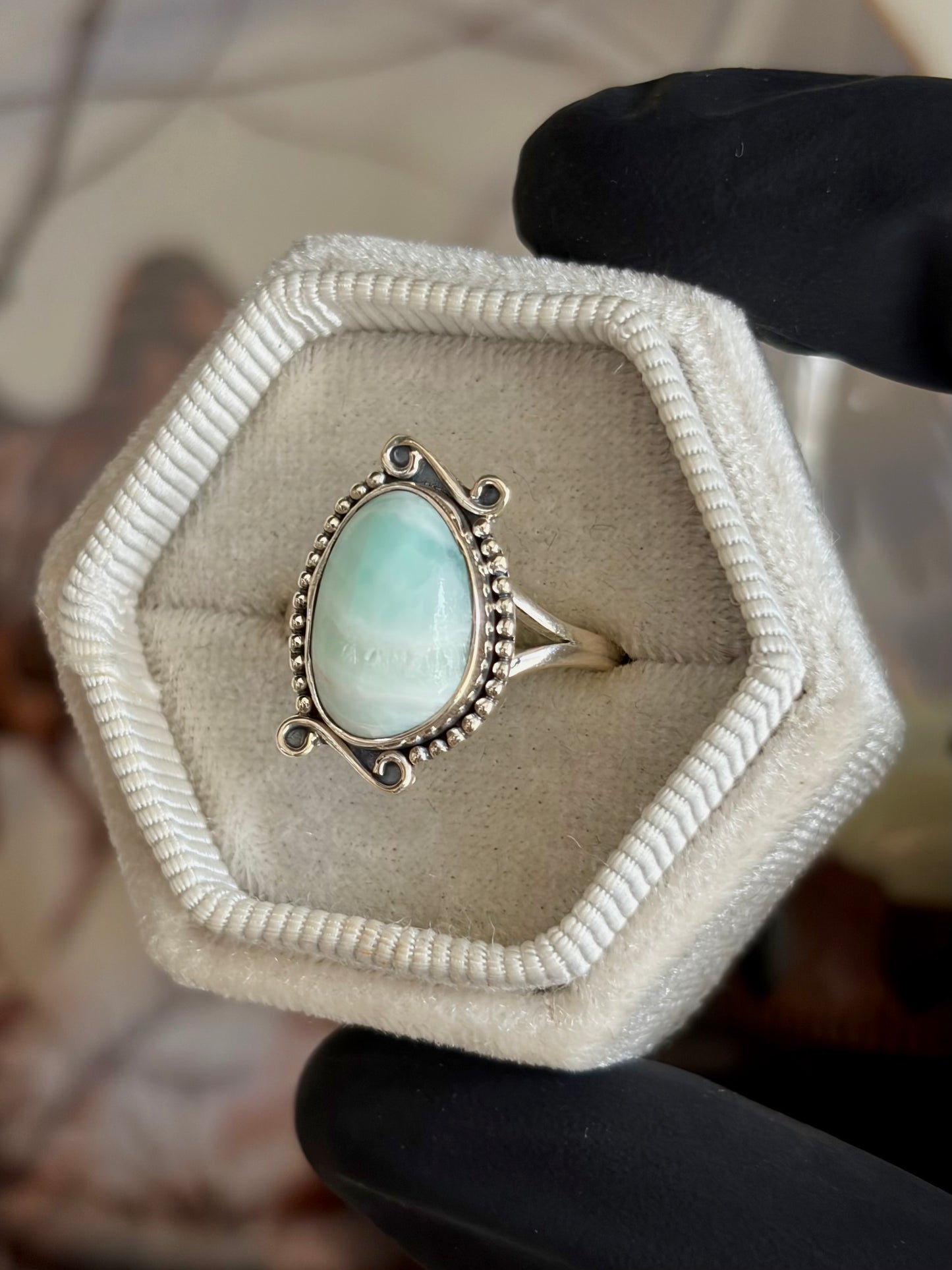Blue Aragonite Ring - Size 8