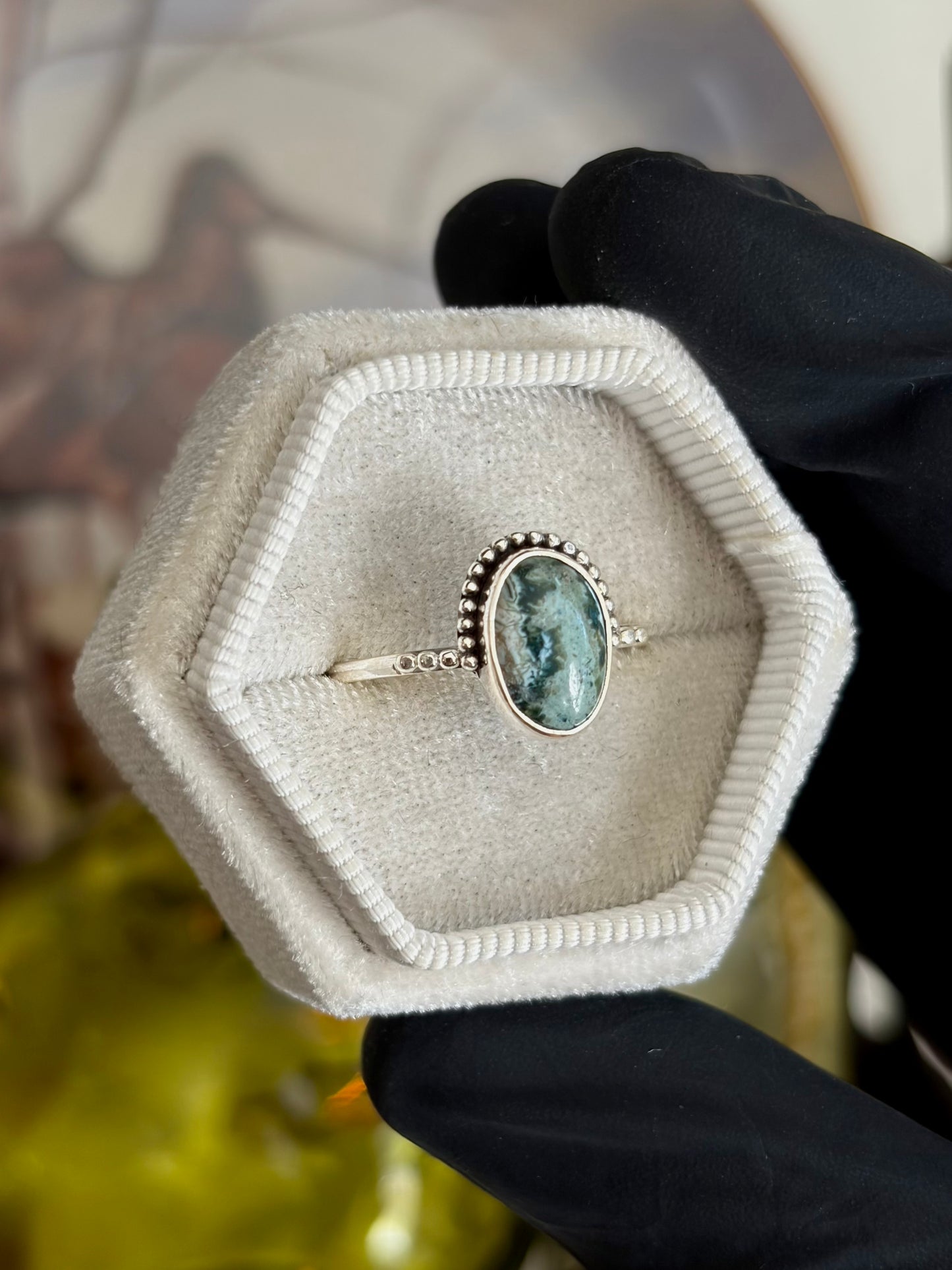 Green Seam Agate Ring - Size 10