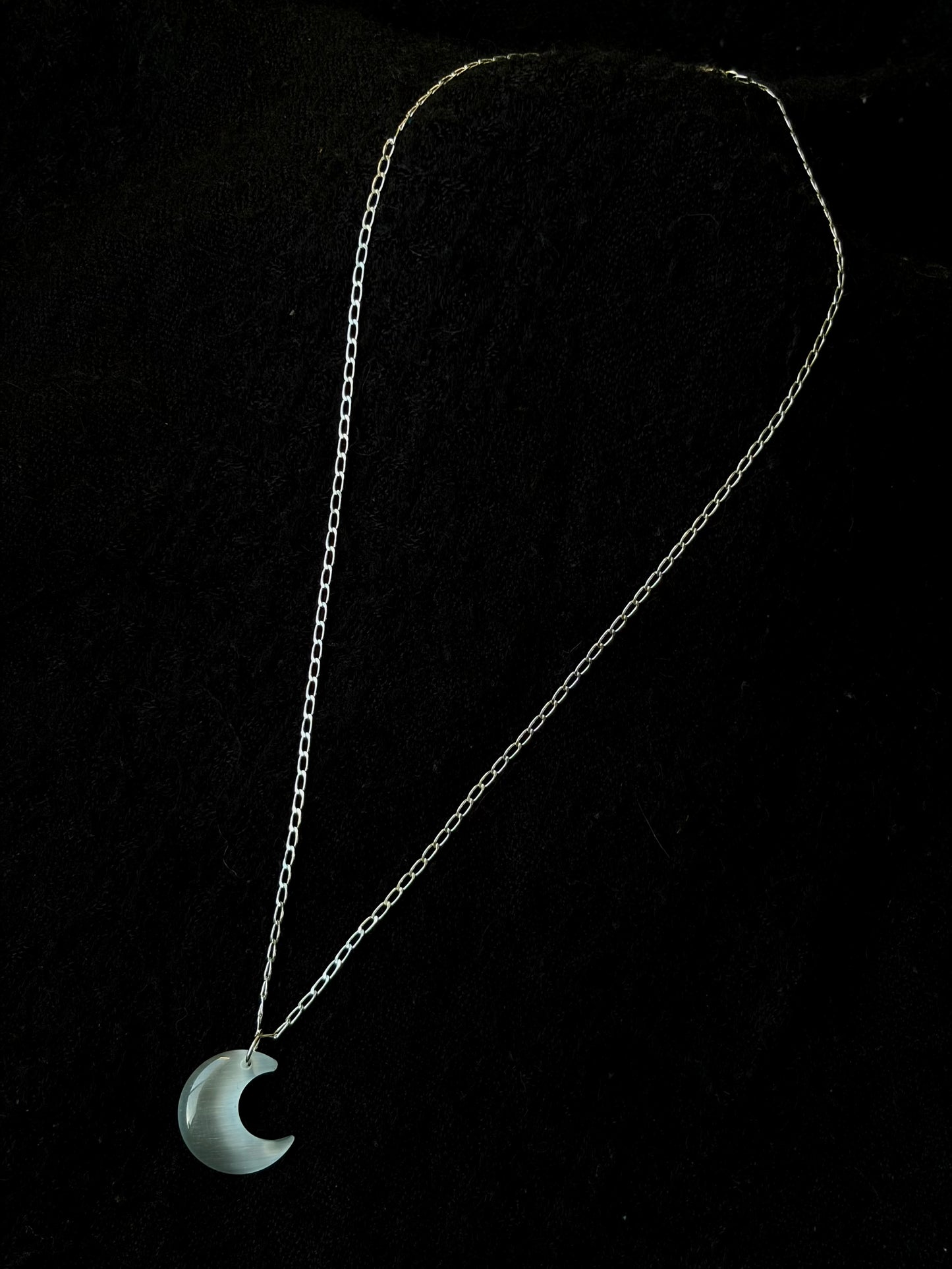 White Cats Eye Crescent Necklace