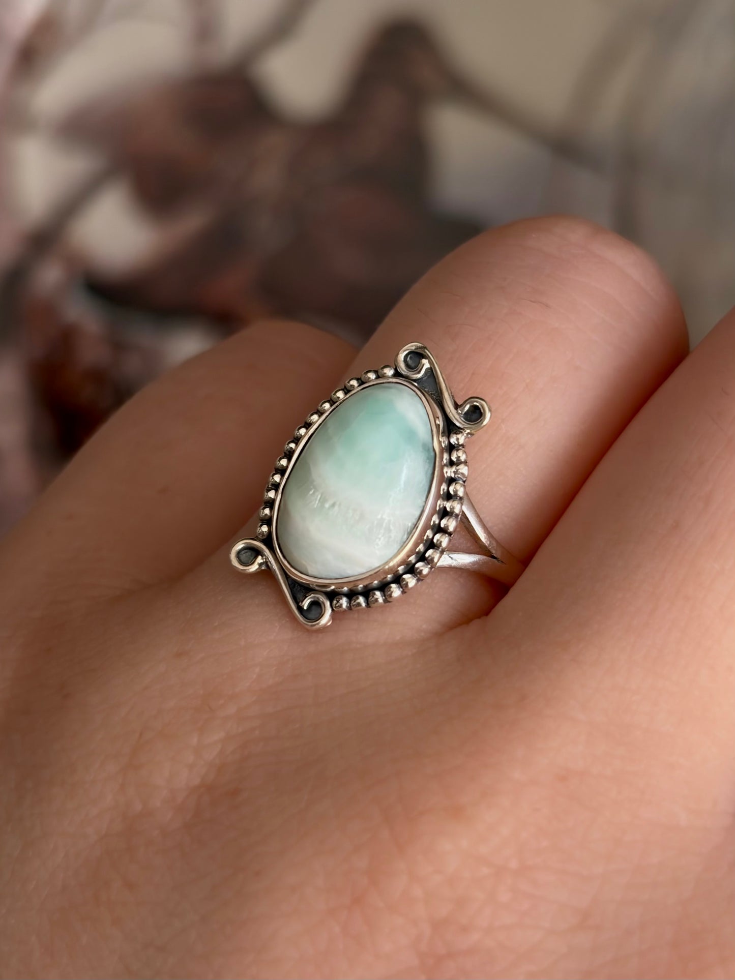 Blue Aragonite Ring - Size 8
