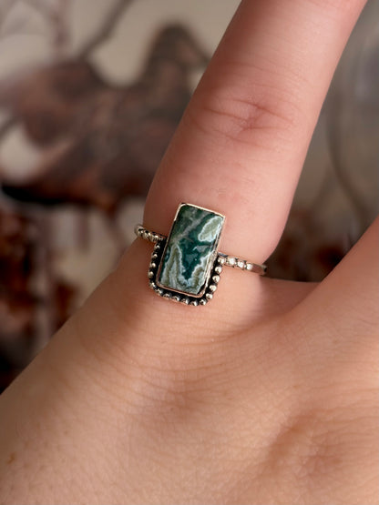 Green Seam Agate Ring - Size 5