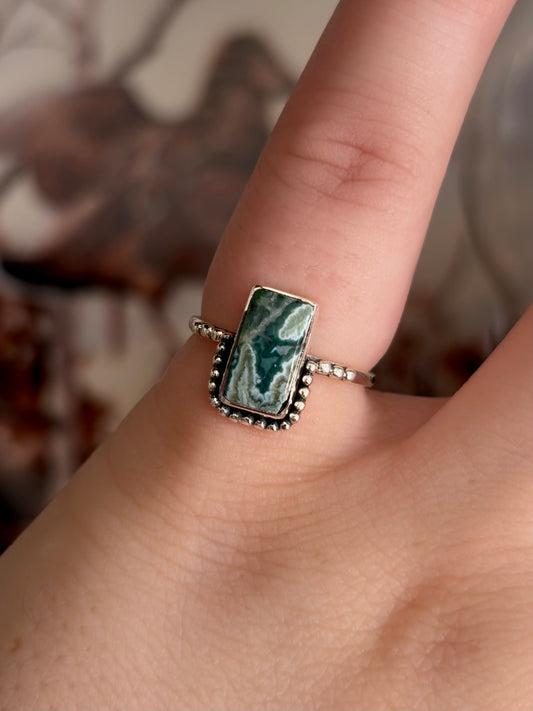 Green Seam Agate Ring - Size 5