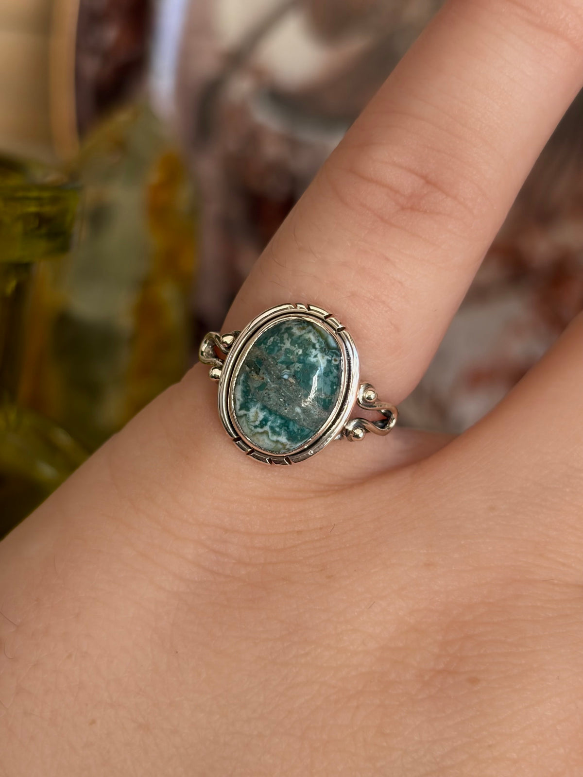 Green Seam Agate Ring - Size 6