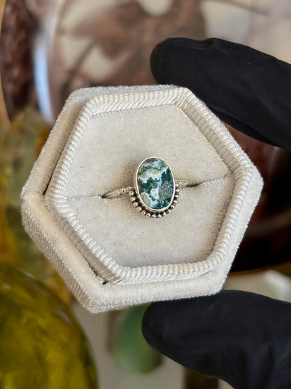 Green Seam Agate Ring - Size 5