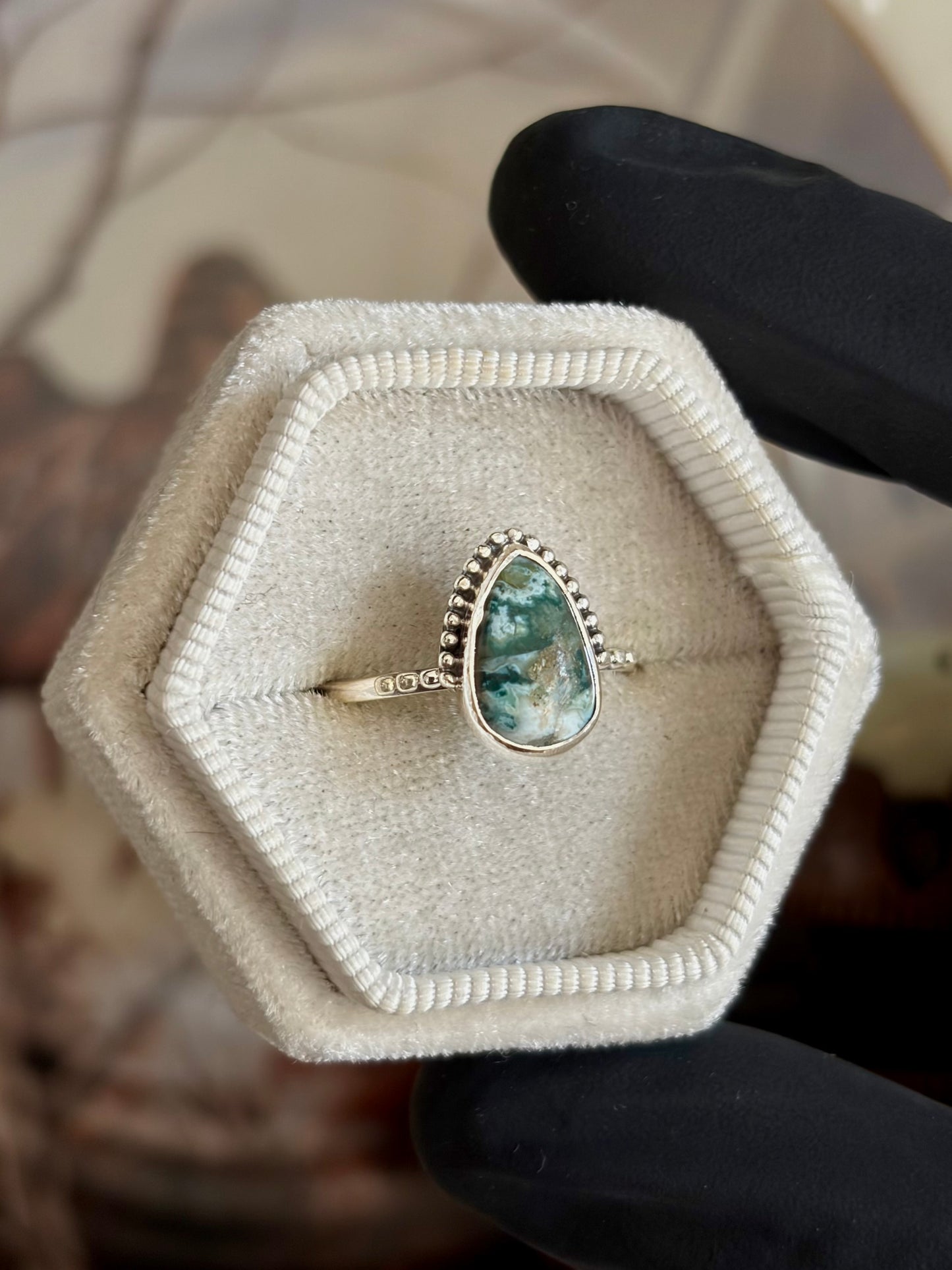 Green Seam Agate Ring - Size 8